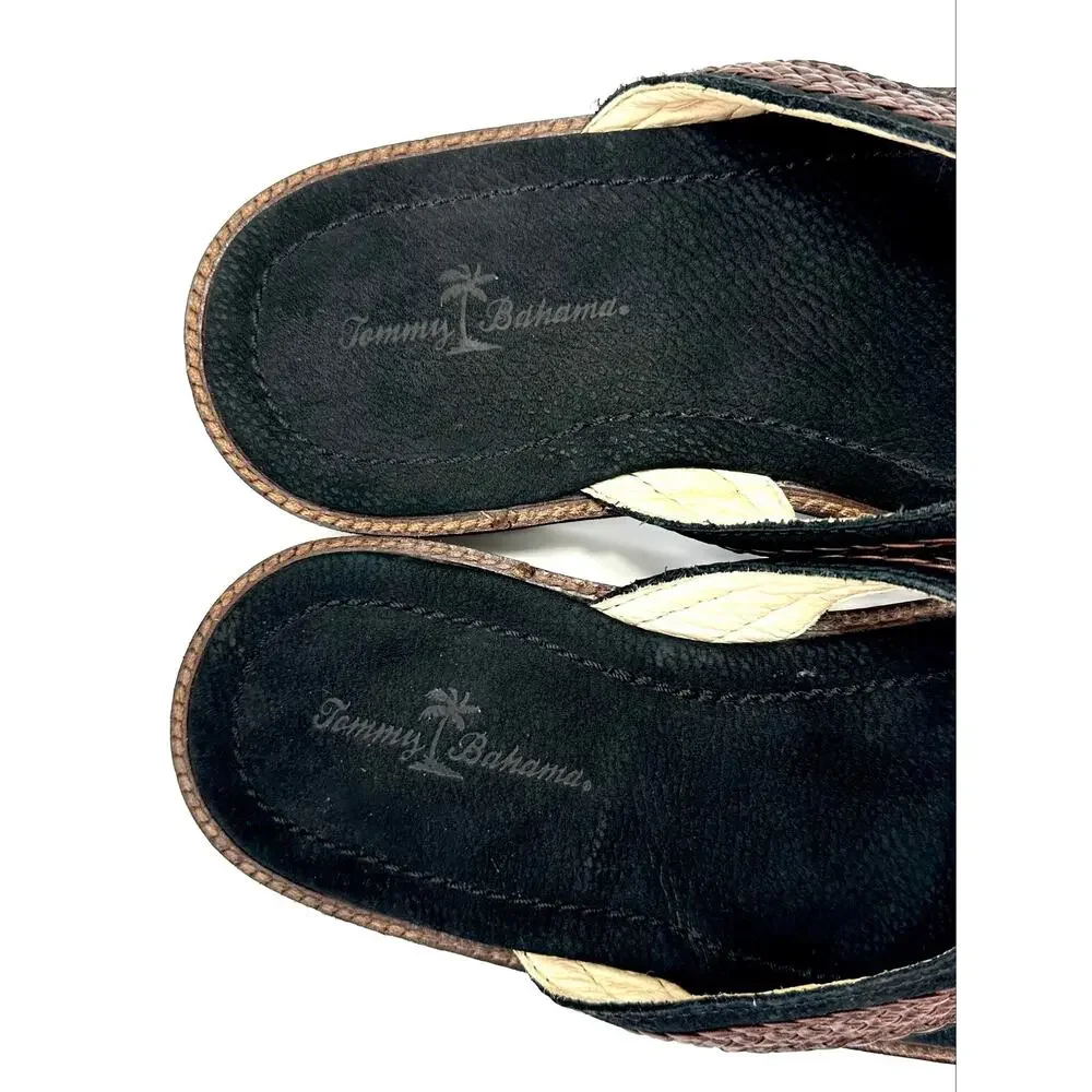 Tommy Bahama Anchors Away Men Flip Flop Thong Sandal Size 10 Brown/Black Leather